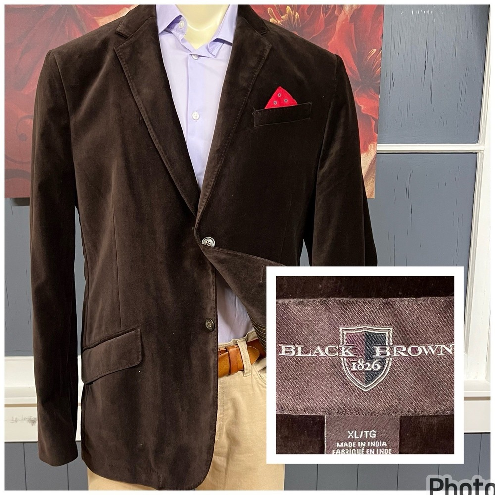 Black Brown 1826 Velvet Blazer Jacket Sport Coat Mens XL (46R) Cotton Brown